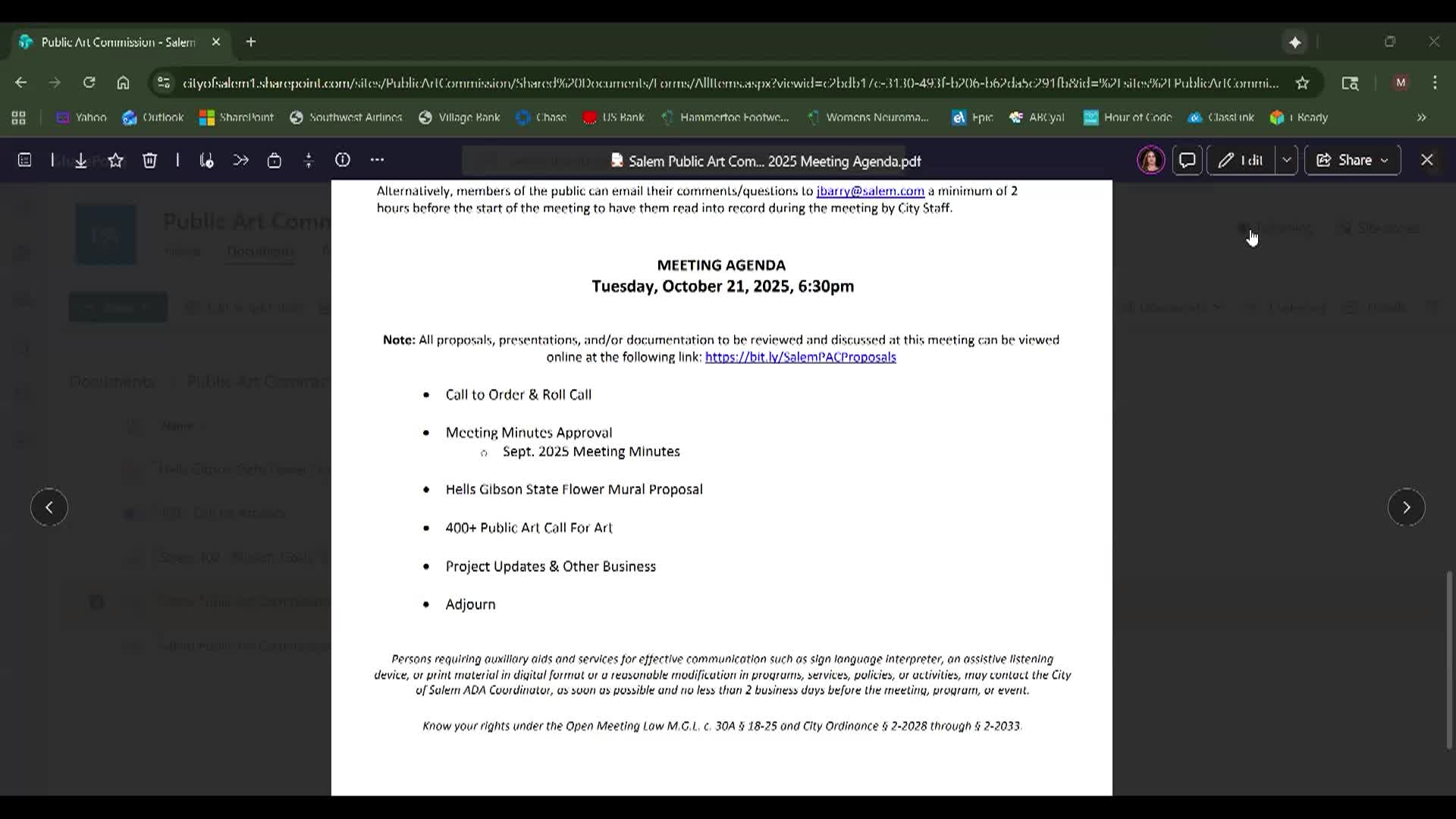 Salem Public Art Commission Meeting 10/21/25