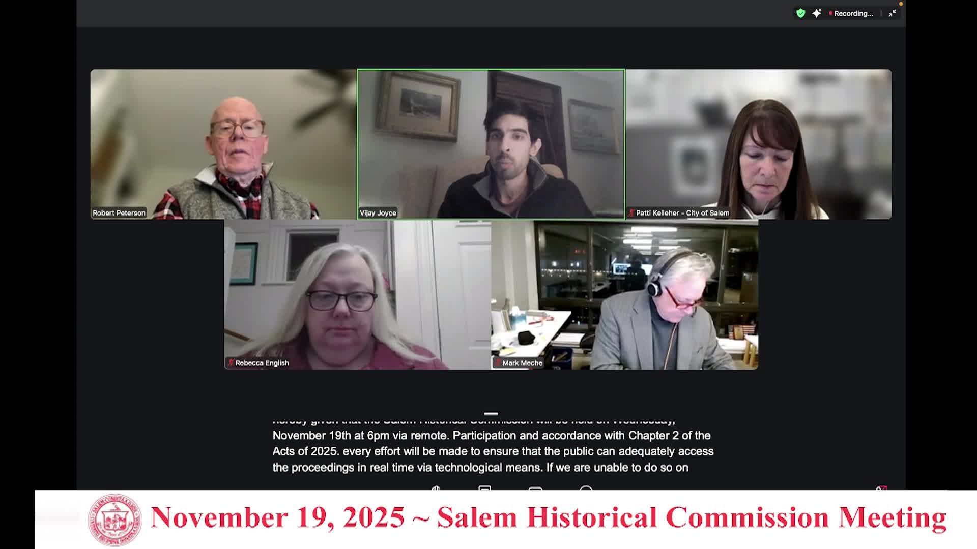 Salem Historical Commission Meeting 11/19/2025