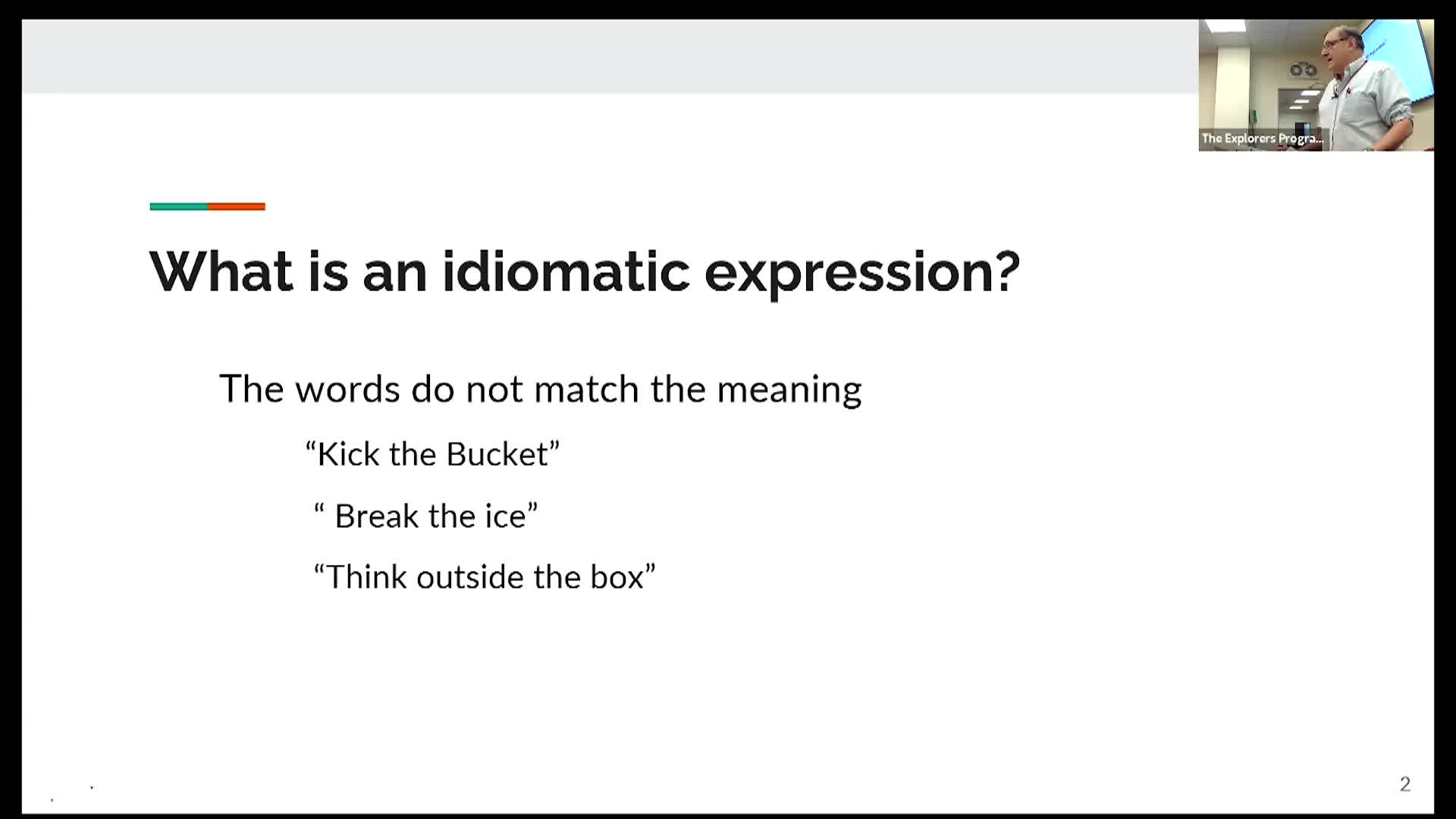 Explorers Club LLI: Noel DeFillippo; How Did Common Idiomatic Expressions Originate 1/21/26