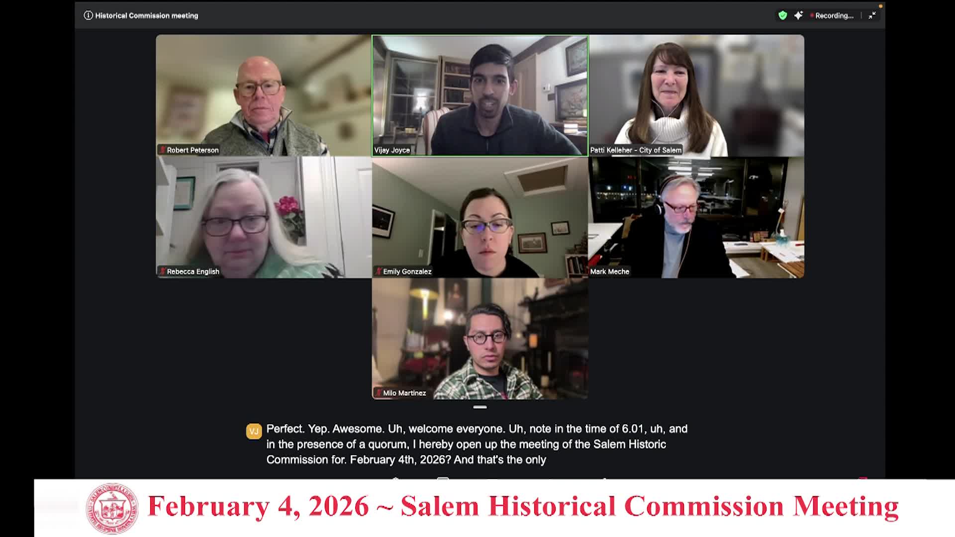 Salem Historical Commission Meeting 2/4/2026