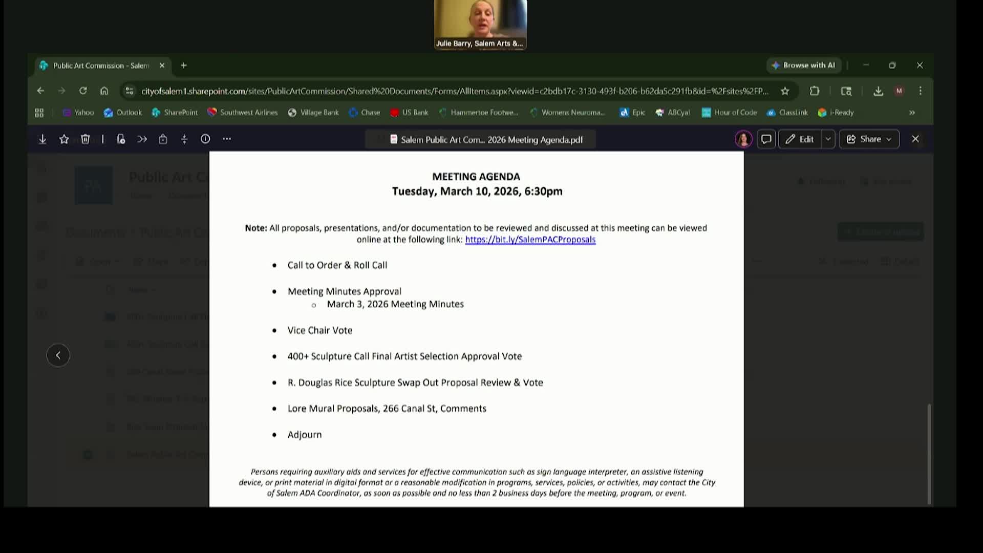 Salem Public Art Commission Meeting 3/10/2026